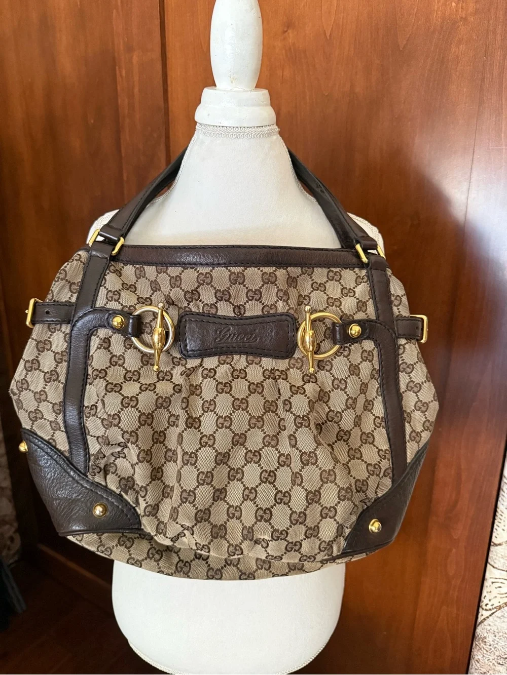 ⚜️ GUCCI VINTAGE GG CANVAS JOCKEY SHOULDER TOTE BROWN ⚜️